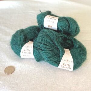 3x bundle rowan kidsilk mohair - shade 990 holly green - 72g total